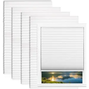 4 Pack Light Filtering Pleated Window Shades, No Tools No Drilling Paper Blinds for Windows, Cut to Size Adhesive Paper Shades for Bedroom, Living Room, Kitchen, Bathroom, 36" W x 72" H
