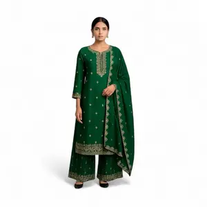 Light weight plazo divider set in chinnon silk heavy work in plazo pant, kurta and dupatta complete partywear dress for women’s Asian Womenswear Embroidery Formal