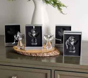 Set of 4 Faceted Glass Angel Ornaments with Gift Boxes by Valerie