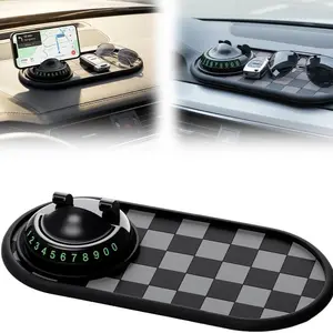 Multifunctional Car Anti-Slip Mat with 360° Rotating Phone Holder & Temporary Parking Number, Anti Slip Mat for Car Dashboard, Multi Functional Cell Phone Holder for Sunglasses Keys Small Items