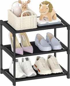 3 Tier Small Shoe Rack, Narrow Stackable   Adult Shoe Storage Organizer Shelf for Closet Floor Front Door Entrance Entryway, Free Standing Shoe Rack Organization Shelves