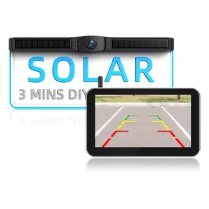 VEKOOTO Solar Wireless Backup Camera with 7" 1080P Monitor: 4800mAh Battery 3 Mins DIY Installation Back Up Camera, License Plate Reverse Camera for Car, Van, SUV, Truck, Trailer, SummerVibes