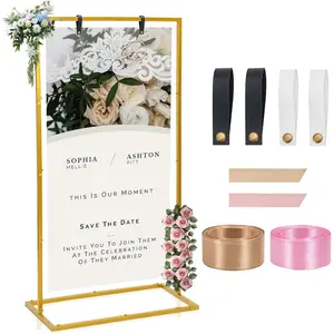 Elegant Wedding Sign Stand & Holder,Golden Heavy Duty Metal Wedding Welcome Sign Stand for Reception, Our Wedding Hanging Sign Stand -  for Seating Chart, Posters, and Decor