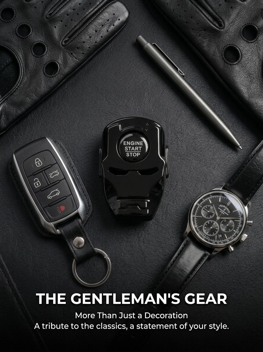 Superhero Armor Push to Start Button Cover - Metal Engine Ignition Trim, Anti-Scratch Car Interior Accessory Gadget