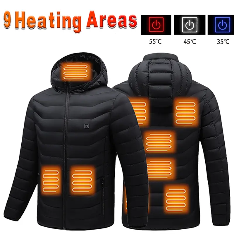 Unisex Winter Sports Heated Jacket with 9 Panel Intelligent Heat Distribution Wide Sleeve Coverage and 3 Level Temperature Control via USB Power Bank Connection for Skiing and Mountain Hiking