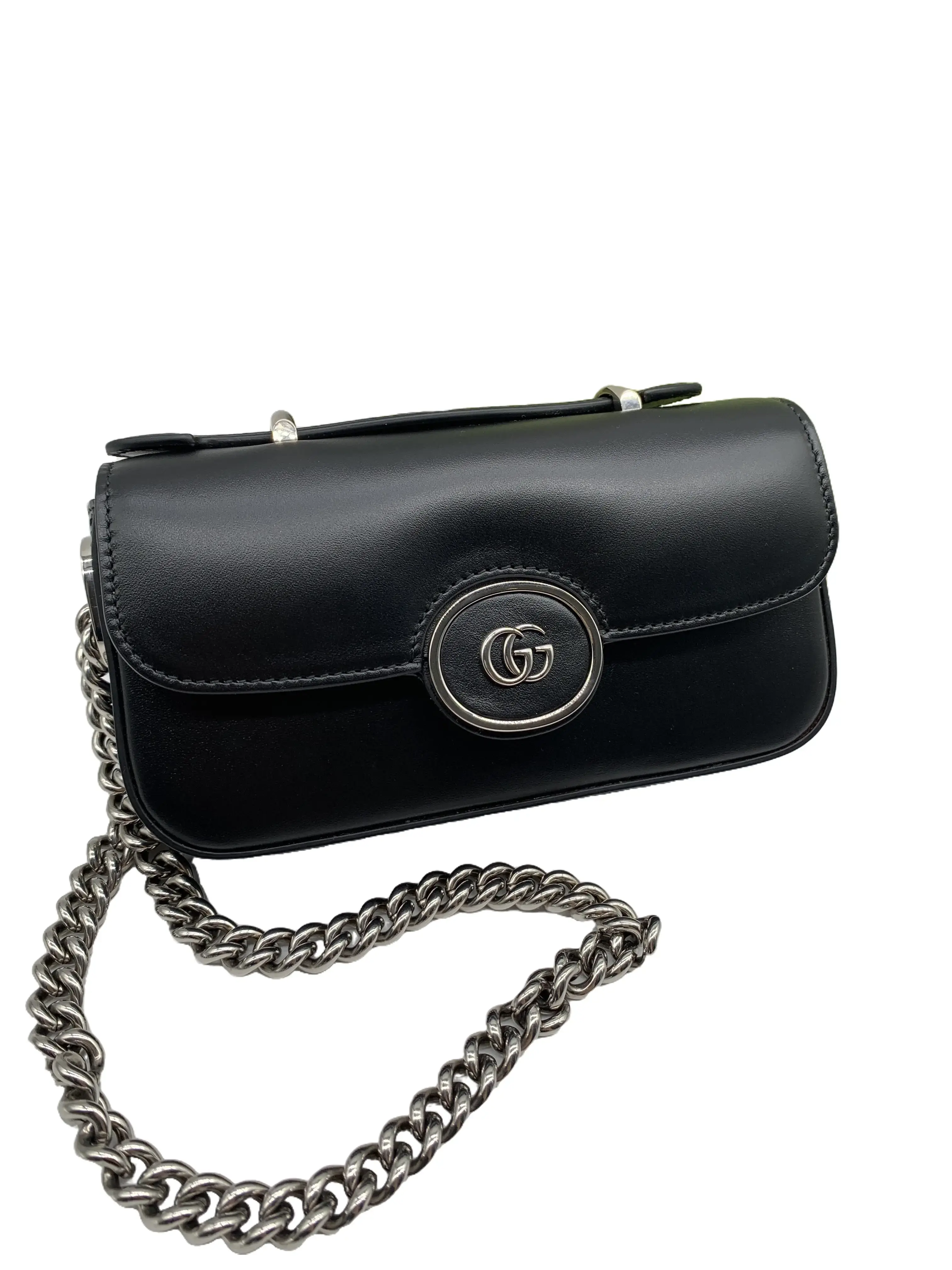 Pre-owned GUCCI Black Leather Interlocking GG Chain Mini Shoulder Bag/AR06326002/6002