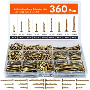 360-piece countersunk self-tapping screw set, M3/3.5/4/16/20/25/30/40mm sizes, Phillips flat head design - includes screwdriver bit, versatile and durable self-tapping wood screws, suitable for industrial, woodworking, home, and furniture applications.