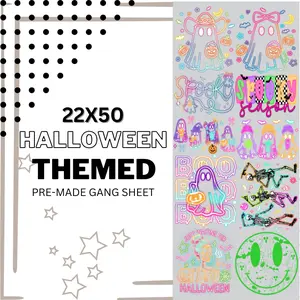 PRE-MADE GANG SHEET HALLOWEEN NEON DTF DIRECT TO FILM transfers size 22x50