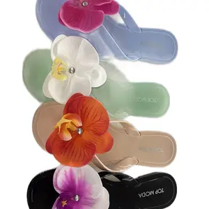 WOMENS SUMMER FLAT FLIP FLOP WITH FLOWER DETAIL DENISE-1 Decor Footwear Sandal Flipflop Walking Shoes