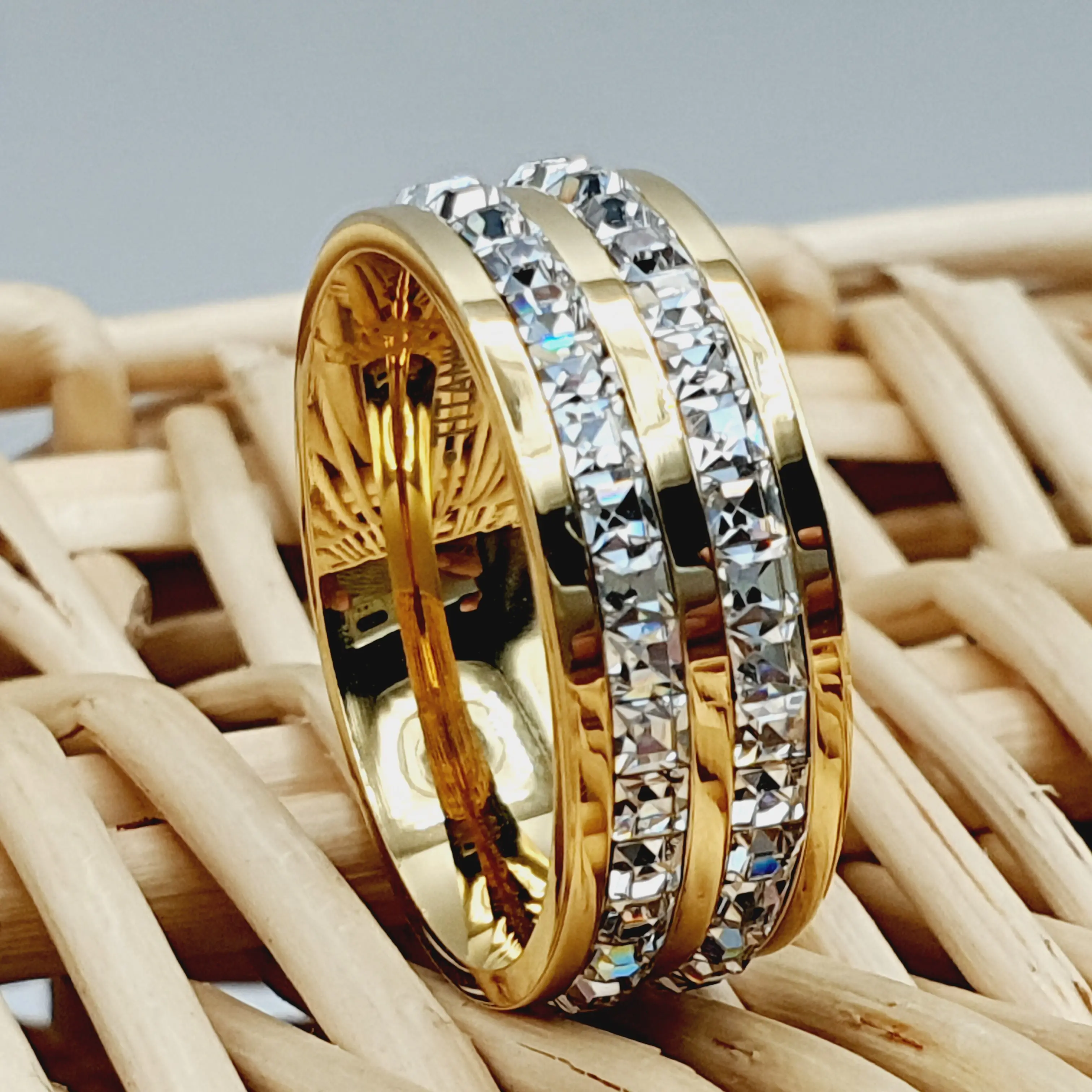 Yellow Gold Titanium Wedding Ring for Couples - Engagement and Wedding Band for Men - Diamond Ring
