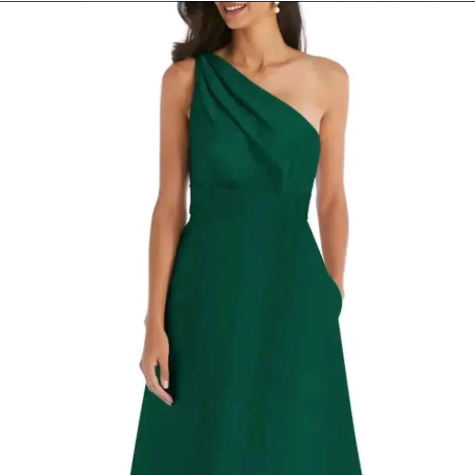 Alfred Sung One-Shoulder Satin Gown Hunter Green Size 8 New - TikTok Shop