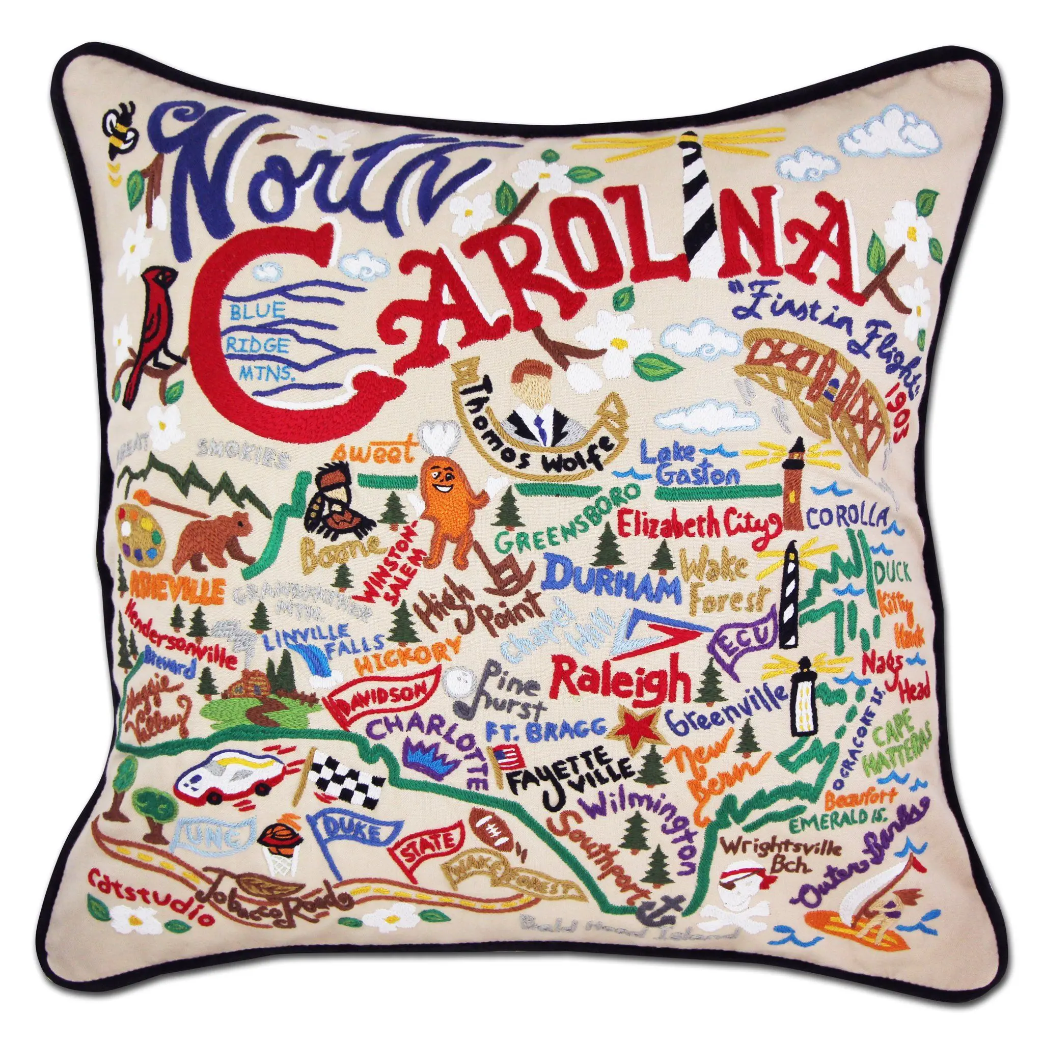 North Carolina Hand-Embroidered Pillow