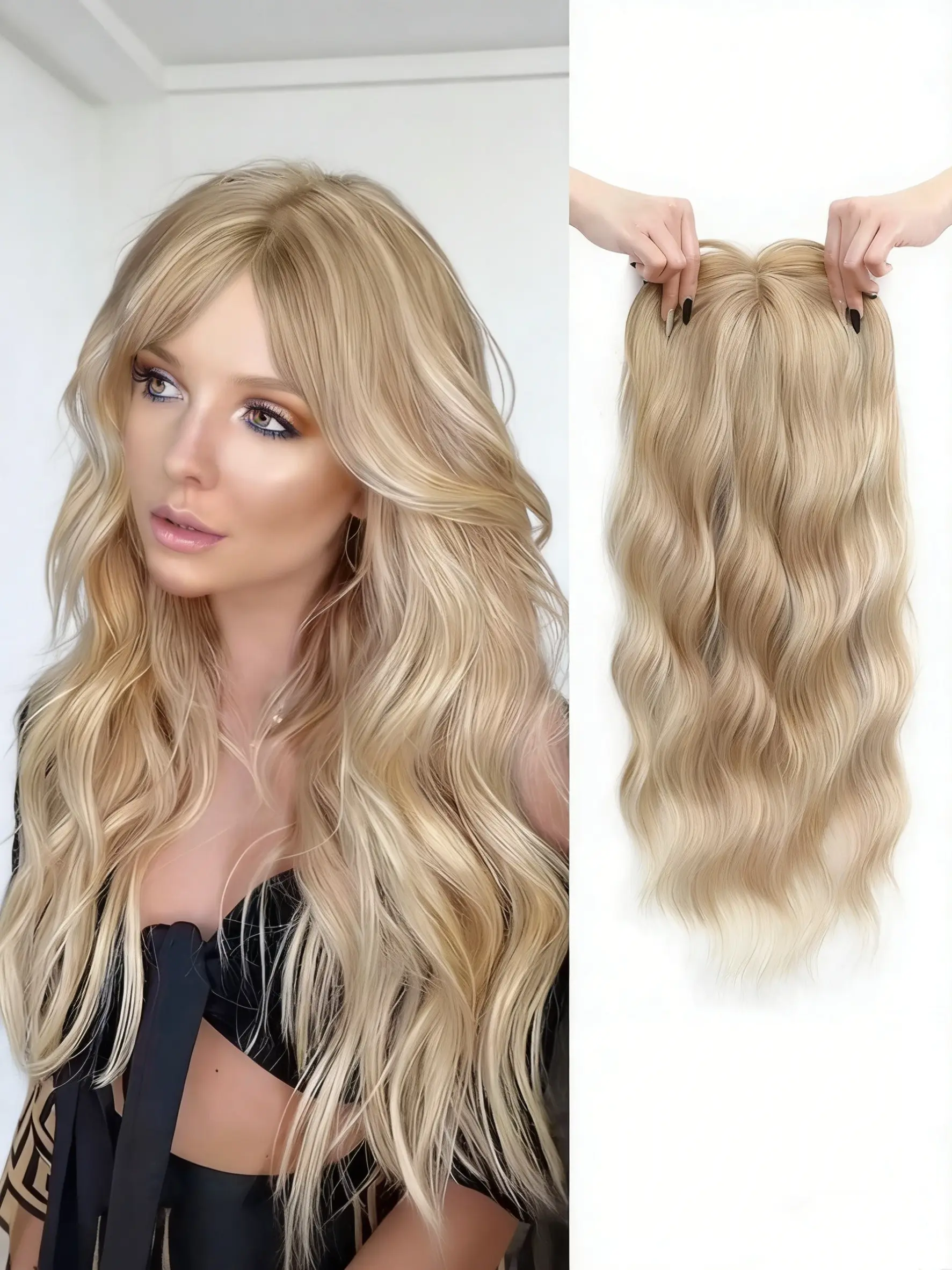 Synthetic Hair Topper with Bangs for Thinning Hair - Instant Volume Short Thin Hair Toppers for Women Real Remy Human Hair  main image 2