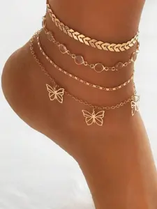 Bohemian Butterfly Anklet Set, Fashionable Versatile Summer Beach Vacation Wear, Perfect Gift, Stylish Accessory for Women