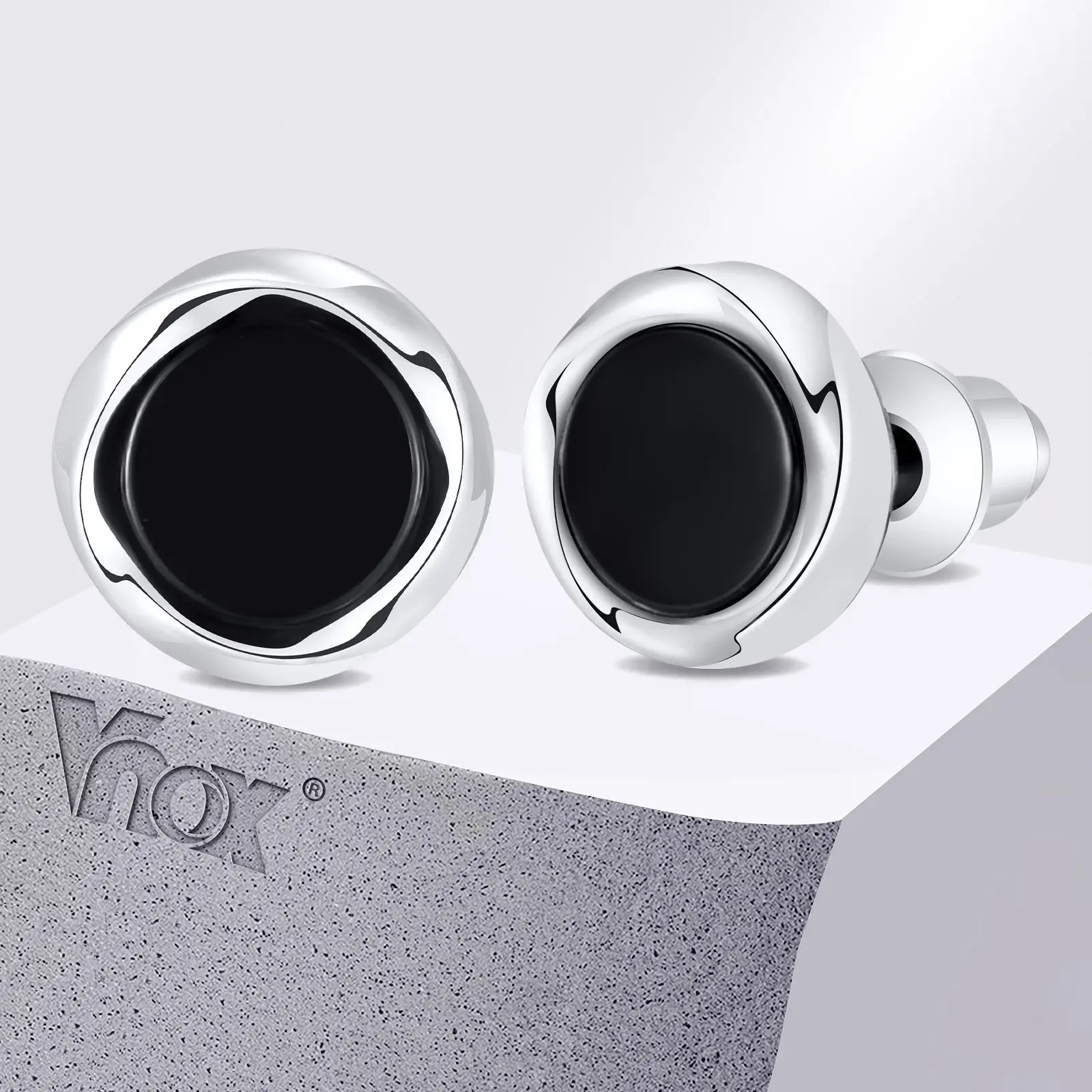 Simple Mobius Circle Round Stud Earrings for Men Boys, Unisex Small Black Acrylic Earrings, Daily Accessory Jewelry