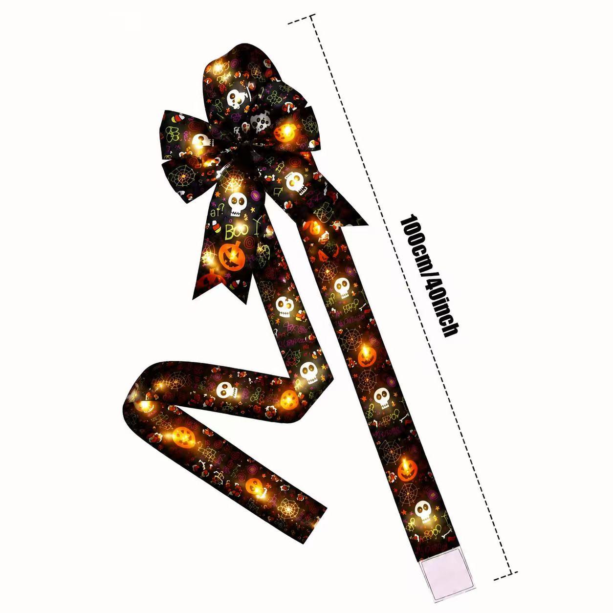Spooky Halloween Cabinet Door Fringe Wreath with Lime Red Large Bow, 79x2.4 Inches Lightweight Polyester Fiber Door Decor, No Batteries Needed Festive Home Decoration, Magical