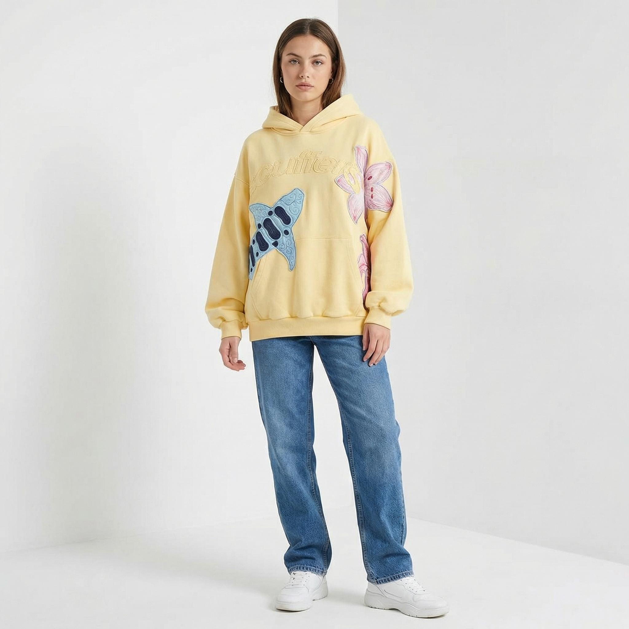 Women’s Y2K Oversized Hoodie Comfy Heavyweight Sweatshirt  Floral Applique Embroidery Vintage Indie Cozy Streetwear