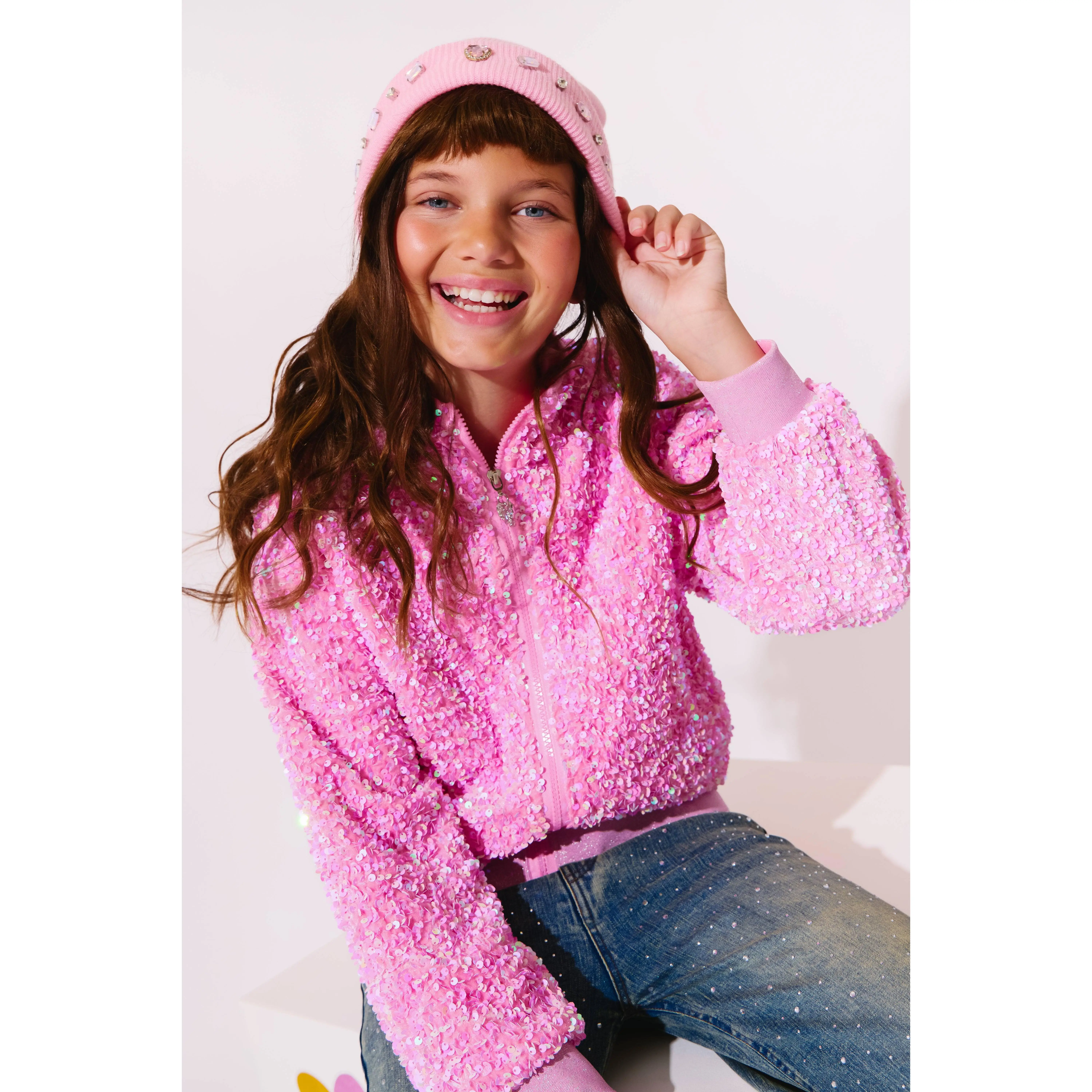 Pretty in Pink Bow Sequin Bomber