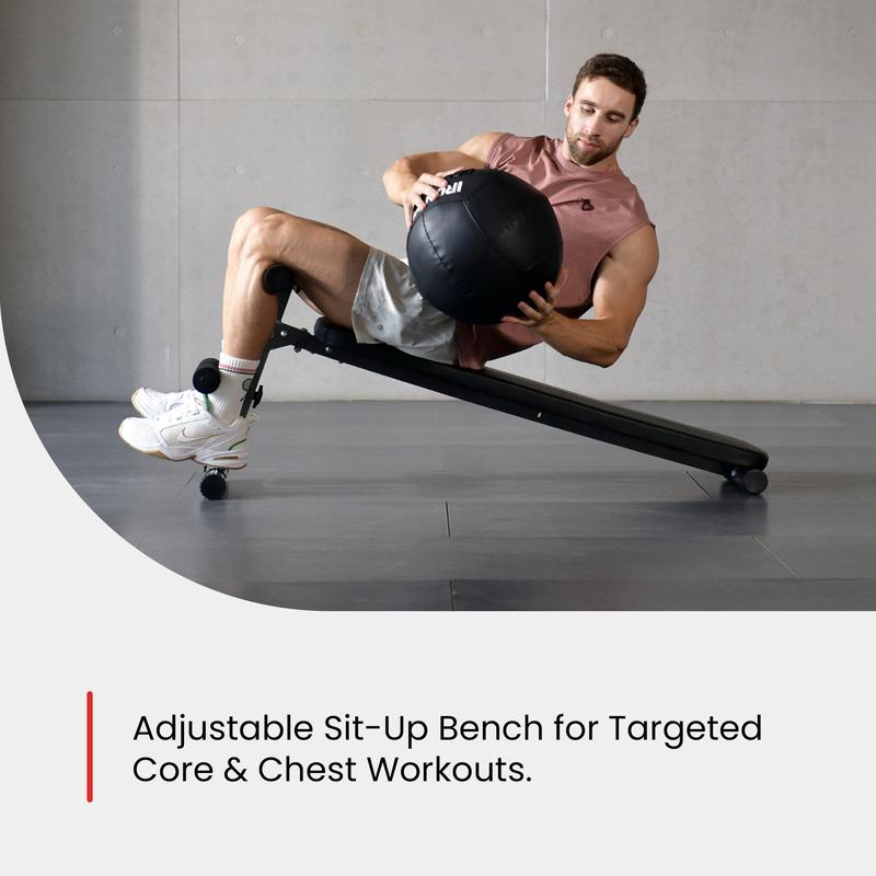 Finer Form Gym-Quality Adjustable Sit Up Ab Bench & Decline Weight Bench for Home Gym Strength Training. Supports 660lbs. Extended Backrest for Support. Great for Decline Bench Press & Core Workouts