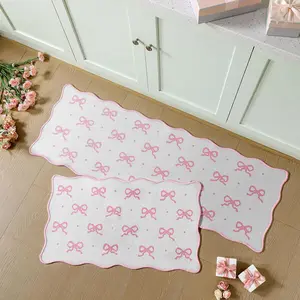 Sweet Bow Kitchen Wave Carpet, Non-Slip Absorbent Bathroom Mat, Soft Thick Rugs, Pet-Friendly Soft Plush Rug, Foldable, Washable Soft Rug