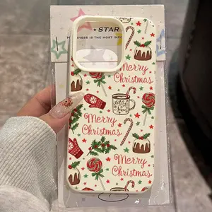 1 piece of TPU material festive cozy Christmas pudding, holly, candy cane element pattern mobile phone case suitable for Iphone17/16/15/14/13/12/11/x/xs/xsmx, a Christmas gift for friends, family and yourself