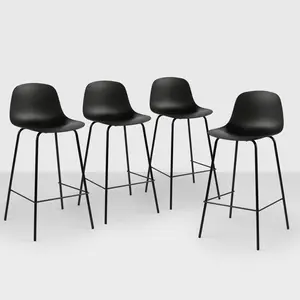 LSSPAIDA Metal Bar Stools, Counter Height Stools Plastic Seat  Chairs Set of 4 for Indoor, Outdoor, Home, Kitchen Dinning Chairs, Bar Counter, Business ( Black)