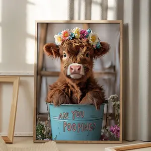 Charming Highland Cow Canvas Art Print, Frameless Wall Decor for Home & Office, Perfect for Bedroom, Kitchen, Living Room, Bathroom, Cafe