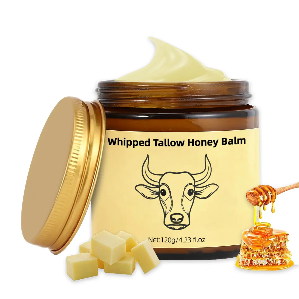 Lopeie Whipped Grass-Fed Beef Tallow & Honey Balm – 4 Oz | All-Natural Handmade Moisturizing Cream for Silky Smooth Skin – Lavender Scent Moisturizer