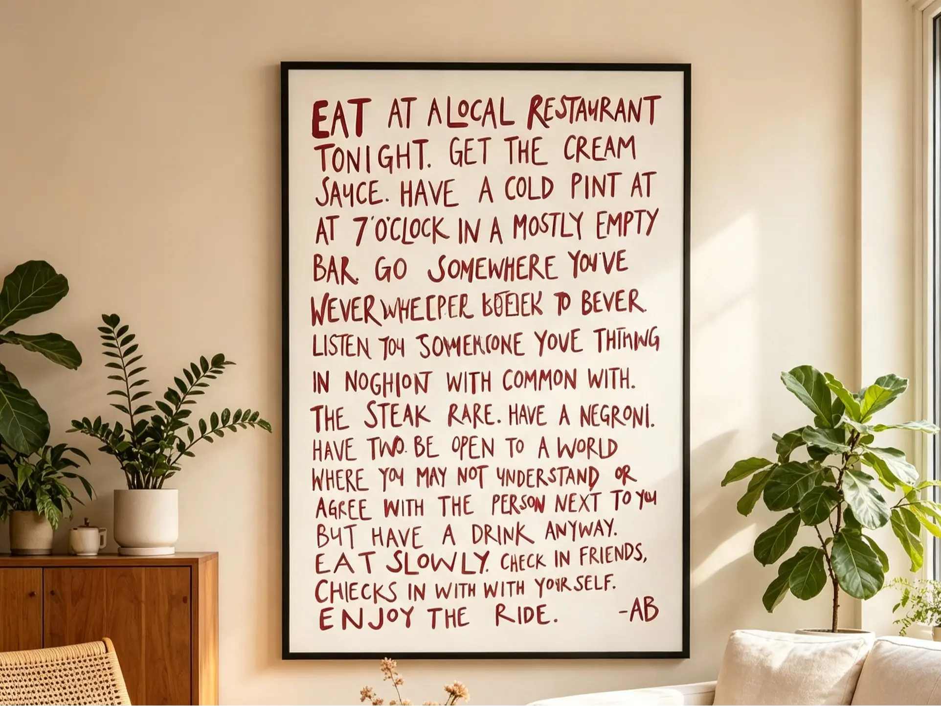 Anthony Bourdain Quote Print, Canvas Wall Art Poster, Vintage Kitchen Decor, Restaurant Bar Wall Art, Food Lover Gift (Featuring "Eat at a local restaurant tonight, get the cream sauceAnthony Bourdain Quote Canvas Print -  Vintage Kitchen Wall Decor