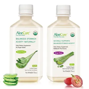 AloeCure Organic Aloe Vera Juice - 2 Bottle Sample Pack - Grape & Natural Flavor, 2x500ml