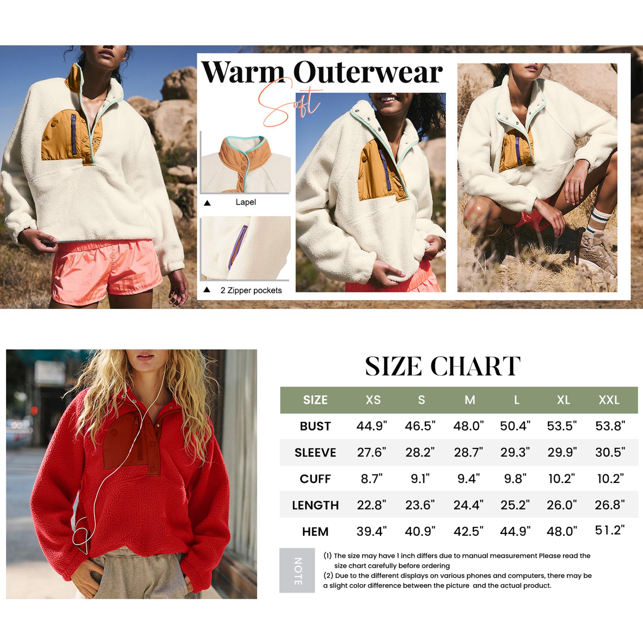 Mundoven Womens Fuzzy Fleece Pullover Sherpa Sweatshirt Long Sleeve Button Down Sweater Winter Fleece Jacket with Pockets Womenswear