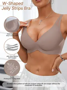 S-XXL Women's Mesh Patchwork High Support Jelly Bra, Dual V Design, Gel Padding, No Steel Cup, Comfortable Wireless Everyday Underwear