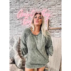 Mineral Washed Raglan Sleeve Casual Mini Dress