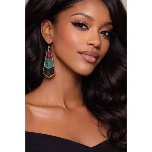 Tri-Color Embossed African Print Layered Drop Earrings