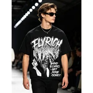 FEEGO Unisex Classic Round Neck Knitted Breathable Cotton T-shirt with Fly Rich Get Some Money Portrait Money Graphic