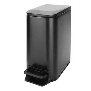 AMVRA Small Bathroom Trash Can with Lid Soft Close, Step Pedal, 6 Liter / 1.6 Gallon Stainless Steel Garbage Can with Removable Inner Bucket, Anti-Fingerprint Finish (Black)