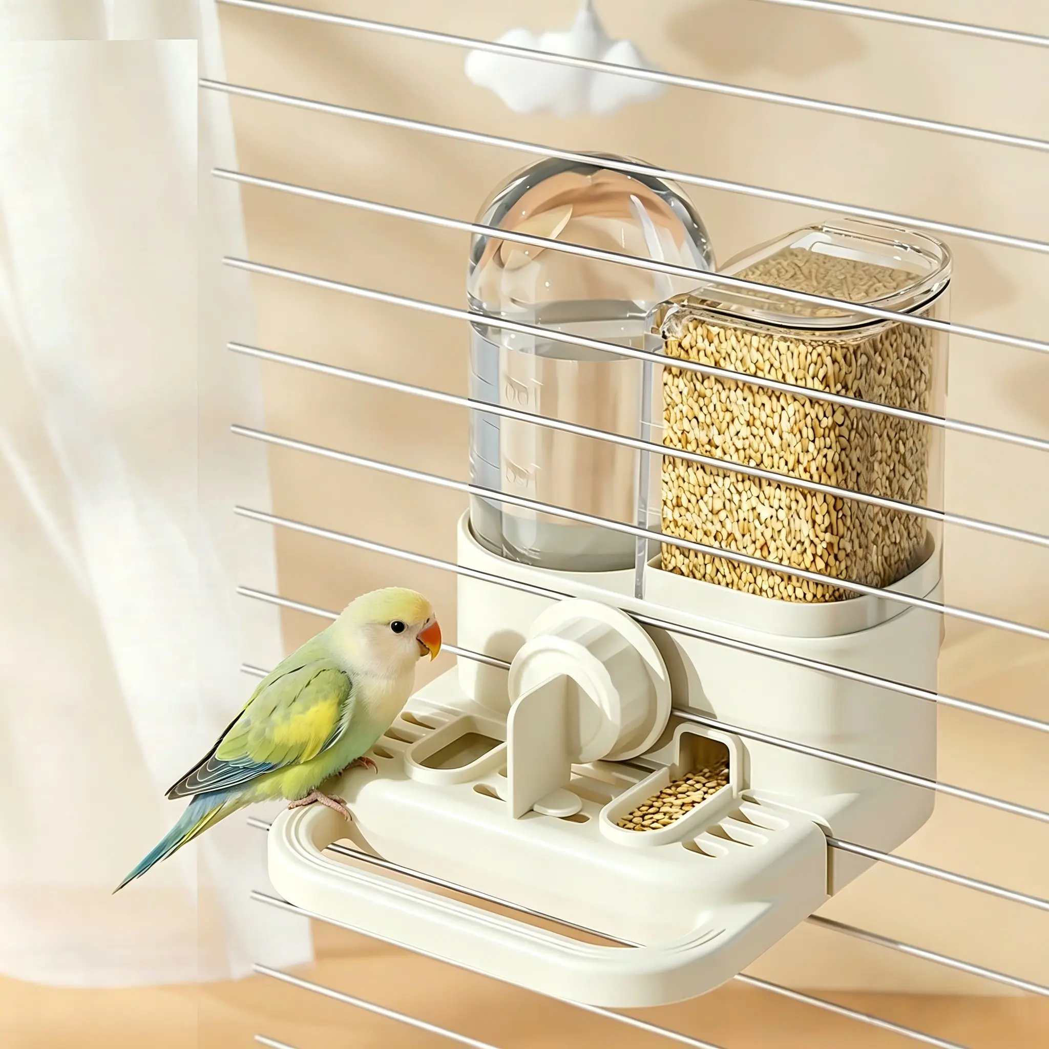 Automatic Gravity Bird Feeder Waterer Combo | Cage Mounted Feeder No-Mess Seed & Water Dispenser for Small & Medium Birds Bird Feeding Tool Bird Supplies