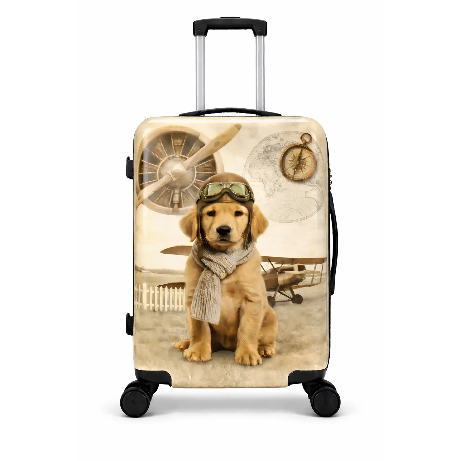 WORLD TRAVELER Aviator Pup Dog Lover Carry-On Luggage, 22-Inch Lightweight Polycarbonate Hardside Expandable Spinner with TSA Lock, Adjustable Webbing Straps, 22" H X 14" W X 9" D, Secure Storage, Expandable Size, International Travel, Luggage Organizatio