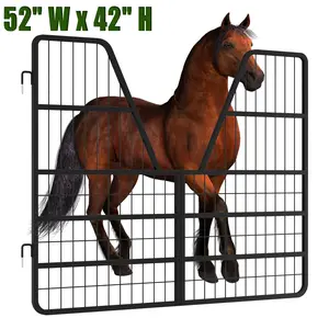 Horse Stall Door, 52" W x 42" H Heavy Duty Steel Yoke Gate with Integrated Stall Guards for Horses, Two-Way Opening, Scratch Resistant.
