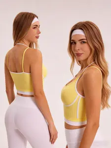 Women's Yoga Top Gym Sports Bra with Padded Thin Straps, Backless Fitness Tank Top, Sleeveless Sporty Design for All Seasons