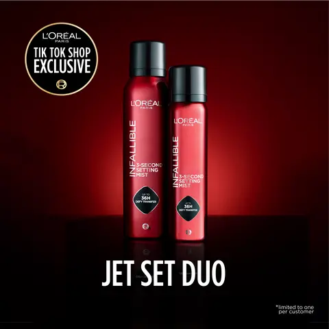 Jet Set Duo Setting Spray, XL & travel size Infallible 3-Second Setting Spray, Microfine Mist for up to 36HR Wear, L'Oreal Paris