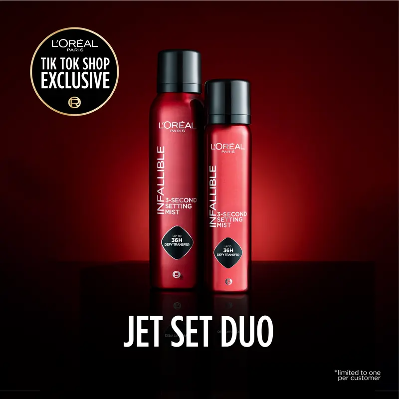 Jet Set Duo Setting Spray, XL & travel size Infallible 3-Second Setting Spray, Microfine Mist for up to 36HR Wear, L'Oreal Paris