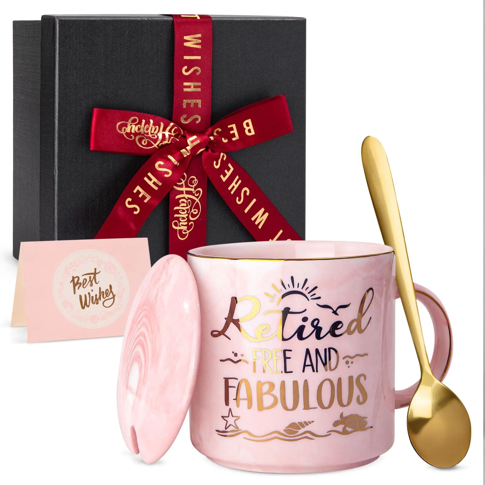 Retirement Gift for Woman 2026 - Retirement Gifts for Women, Coworker Leaving, Farewell, Going Away, Goodbye Gifts, Retired Free And Fabulous -14oz Pink Marble Coffee Mug, Gift Box