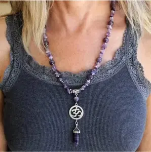 Crystal Amethyst rosary necklace Spiritual Buddhist necklace