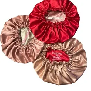 The Love Collection Set of 3 Handmade Reversible Satin Hair Bonnets in Red Gold and Rose Gold Colors