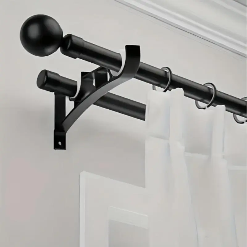 Double Curtain Rod Bracket, Curtain Rod Holders, Sturdy Hook for Curtain Rod, Durable and Sturdy Curtain Rod Accessories for Home Living Room Bedroom, Curtain Stand
