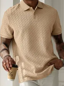 Men's Casual Embroidered Ribbed Collar Short Sleeve Polo Shirt, Stylish Summer Wear, Comfortable and Breathable Fabric