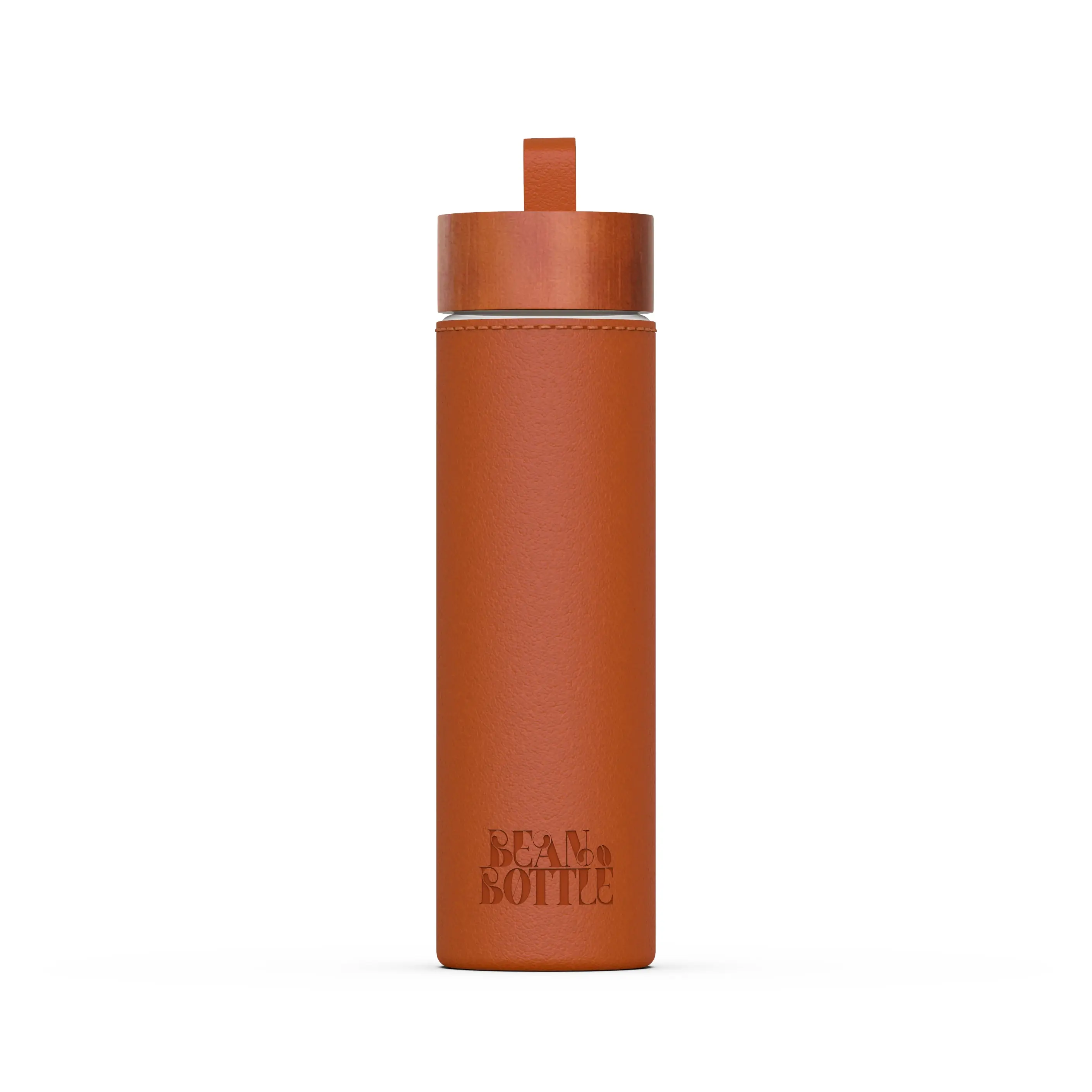 BEAN BOTTLE - Double Walled Glass Coffee Tumbler (Brown Leather)