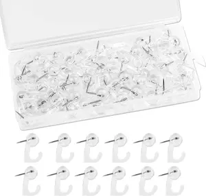 60 count Clear Plastic Thumb Tack Hook, Plastic Heads Pin Tacks Wall Thumb Tacks Hanging Nails Decorative Push Pins Hooks for Cork Bulletin Board Map Photos Calendar,  Office School Supplies