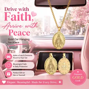 Virgin Mary Car Mirror Hanging Accessories, Gold Miraculous Medal Rear View Mirror Charm, Catholic Religious Car Pendant Decor, Blessed Mother Faith Car Ornament Gift for Men Women, Christian Car Interior Accessories dark feminine car accessories